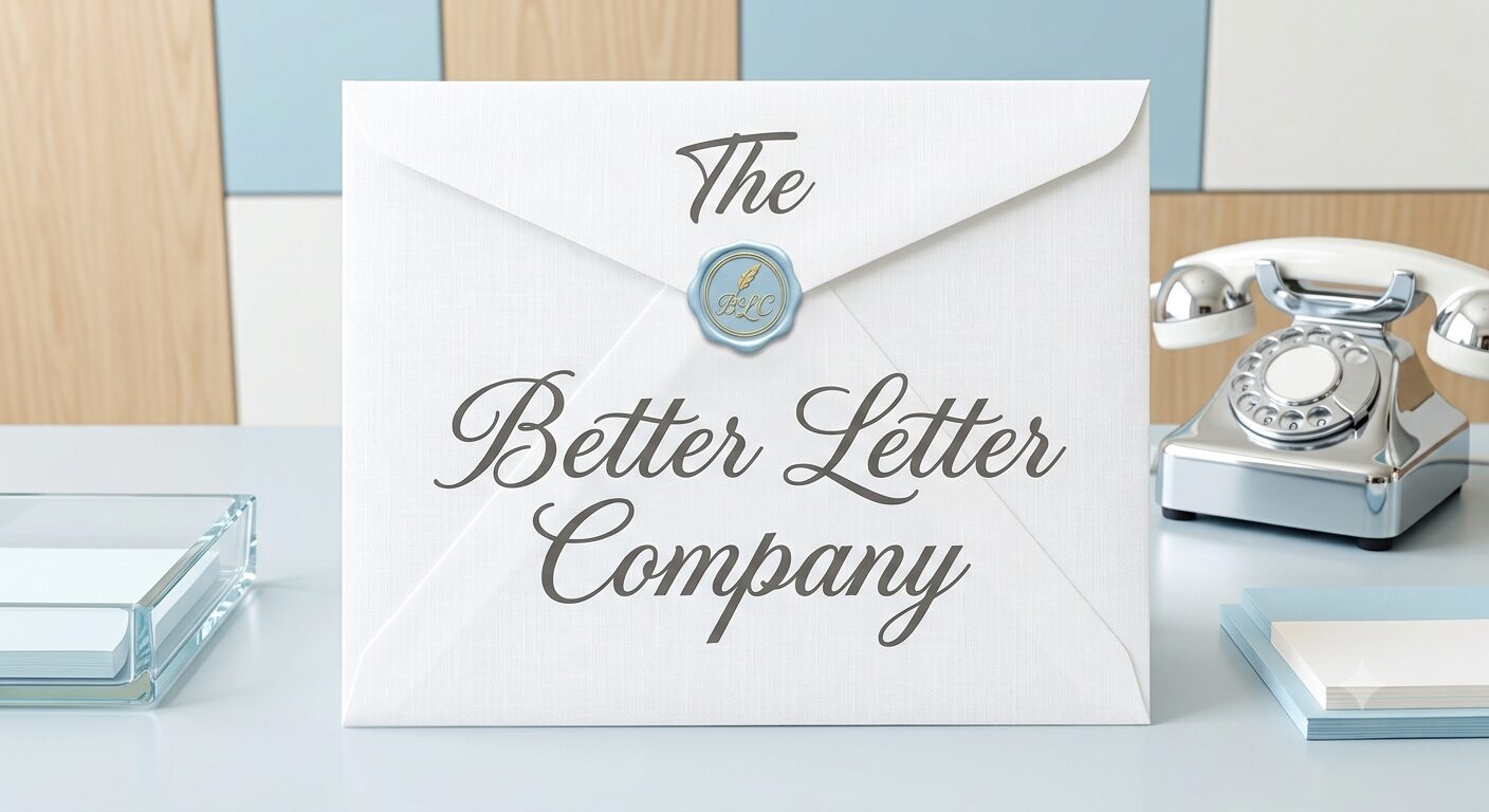 The Better Letter Company — a sealed envelope on a stationer's desk